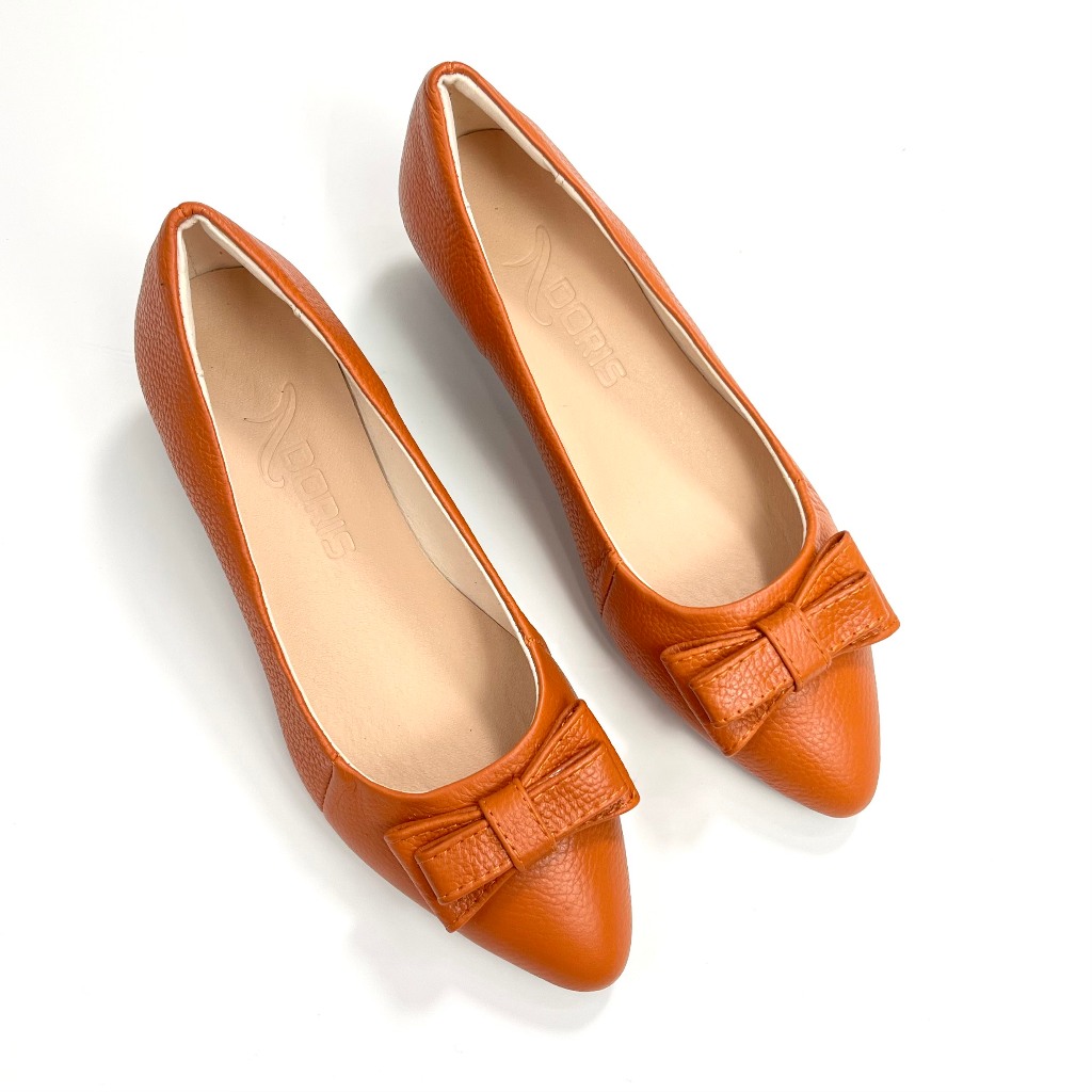 Giày nữ đế xuồng 5cm DN501 da thật - êm chân - mũi nhọn gắn nơ-  CÓ BẢO HÀNH-CÓ SIZE 40