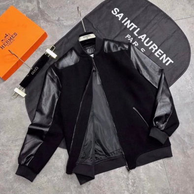 Áo Khoác Bomber Nam Nữ Vải Dạ Phối Tay Da Đen - 2 Bên Tay Vai Lót Gió Hai Lớp Dày Dặn Form Dáng Unisex Hot Hit 2023