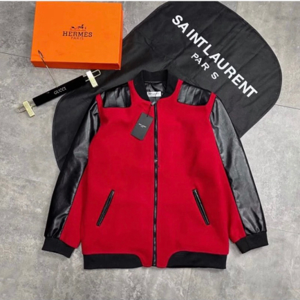 Áo Khoác Bomber Nam Nữ Vải Dạ Phối Tay Da Đen - 2 Bên Tay Vai Lót Gió Hai Lớp Dày Dặn Form Dáng Unisex Hot Hit 2023