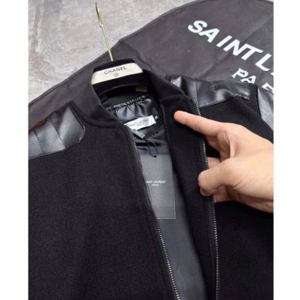 Áo Khoác Bomber Nam Nữ Vải Dạ Phối Tay Da Đen - 2 Bên Tay Vai Lót Gió Hai Lớp Dày Dặn Form Dáng Unisex Hot Hit 2023