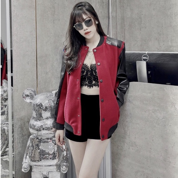 A09-Áo khoác bomber Saint Laurent phối da thiết kế hot trend Nam nữ New 2023 - Áo Khoác Dạ Da Cao Cấp