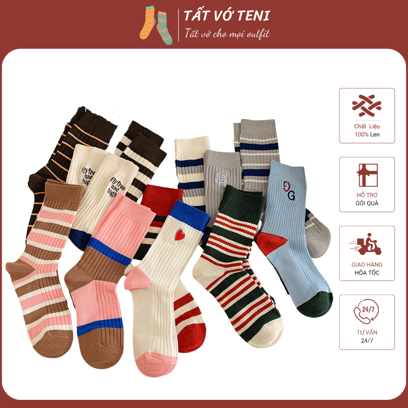 Vớ tất cổ cao unisex chất liệu cotton co giãn họa tiết basic thời trang hằng ngày nhiều mẫu - TENI - Mã TL075