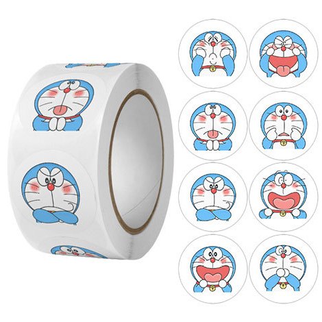 Cuộn 500 tem Sticker Mèo Máy Xanh dễ thương cho bé  - 2.5cm