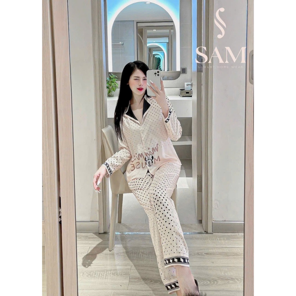 Bộ pijama nữ thu đông áo dài quần dài hoạ tiết chấm bi nhiều màu chất lụa Xumaki Store