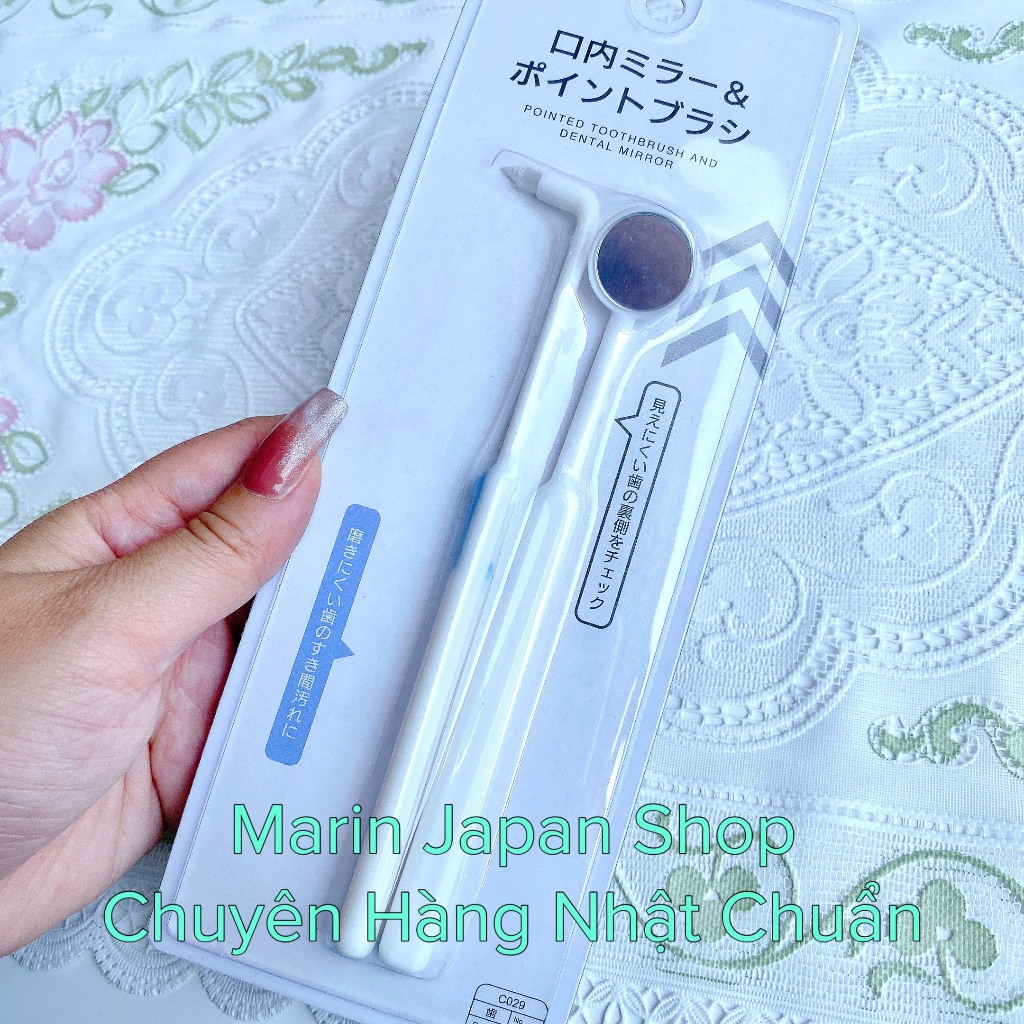 Sét 2 món bàn chải chuyên dụng và gương nhỏ chuyên dụng để vệ sinh răng miệng nội địa Nhật Bản