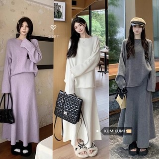Set áo tay dài và chân váy midi len mùa đông taobao order