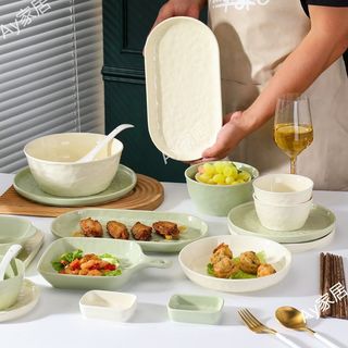 (HOT) Bát đĩa sứ vân đá Autumn màu kem/xanh độc đáo - Bát đĩa nhà hàng, tô chén dĩa cao cấp