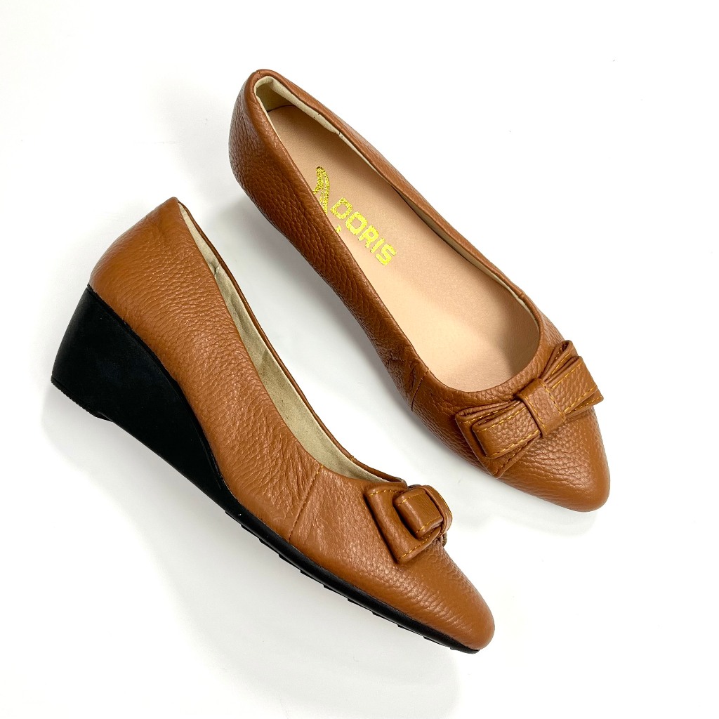 Giày nữ đế xuồng 5cm DN501 da thật - êm chân - mũi nhọn gắn nơ-  CÓ BẢO HÀNH-CÓ SIZE 40