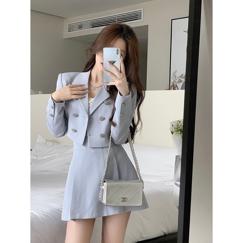 SET ÁO VEST BLAZER + CHÂN VÁY XANH PASTEL THỜI TRANG NỮ TRANG TRỌNG, SIZE S->XL