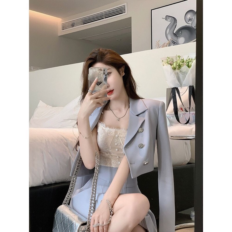 SET ÁO VEST BLAZER + CHÂN VÁY XANH PASTEL THỜI TRANG NỮ TRANG TRỌNG, SIZE S->XL