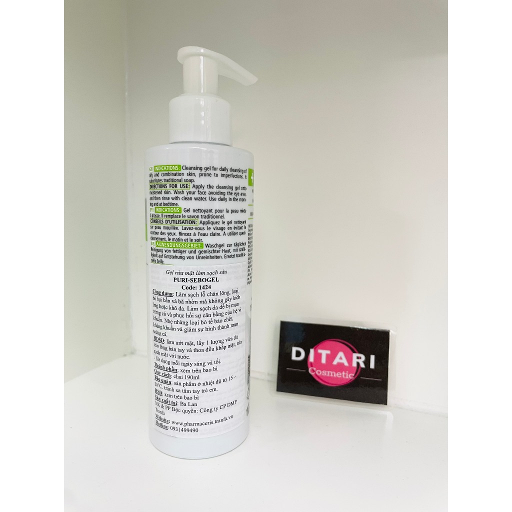 Sữa Rửa Mặt Da Dầu Mụn, Làm Sạch Sâu, Kháng Khuẩn Pharmaceris Deep Cleansing Face Gel PURI-SEBOGEL - Ditari