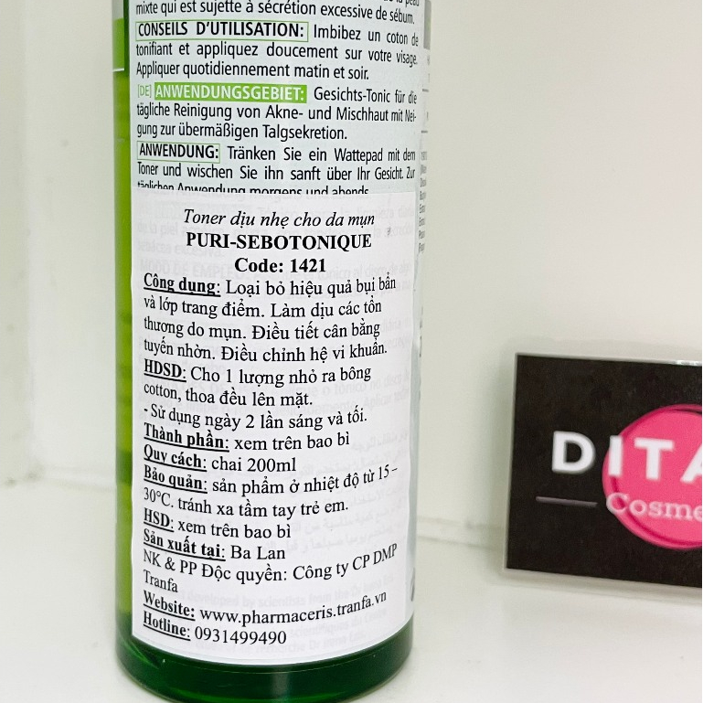 Toner Cho Da Dầu Mụn Dịu Nhẹ, Kiềm Dầu, Kháng Khuẩn, Làm Sạch Sâu Pharmaceris PURI – SEBOTONIQUE
