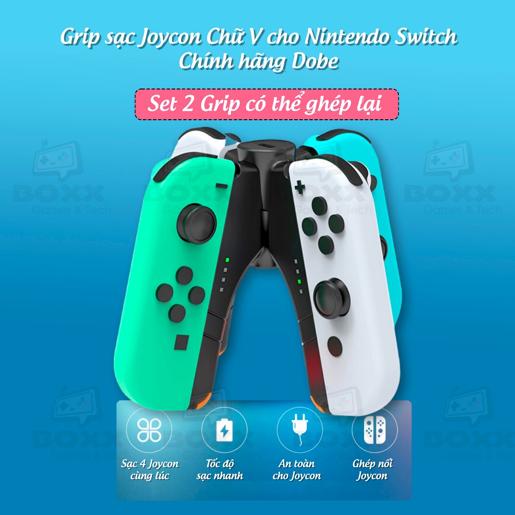 Grip Sạc Joy Con chữ V set 2 cái cho Nintendo Switch chính hãng Dobe