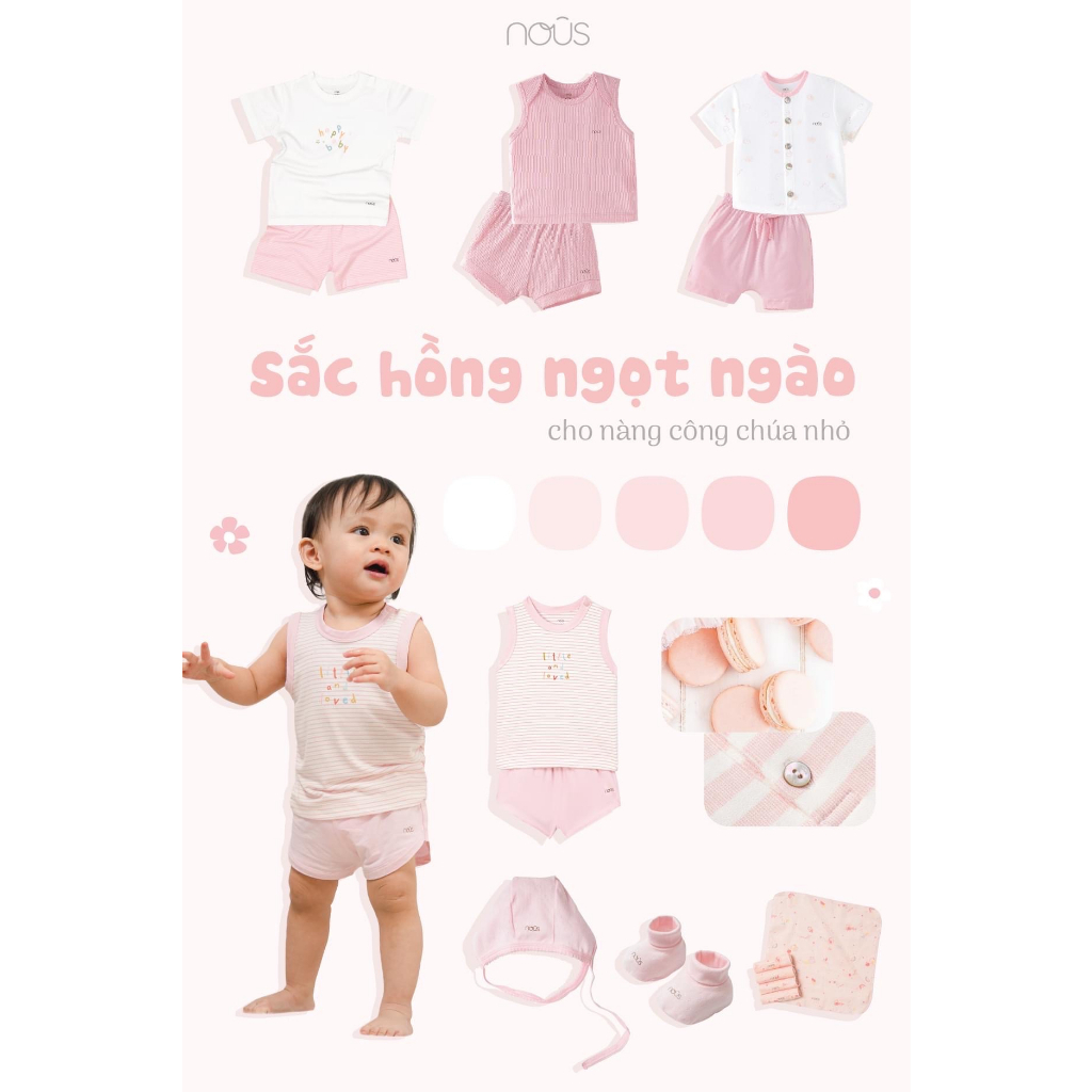 Bộ ba lỗ Nous dễ thương cho bé trái bé gái