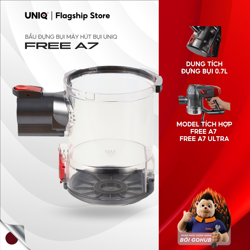 Bầu đựng bụi Không kèm lõi lọc thô và tay cầm cho máy hút bụi UNIQ Free A7