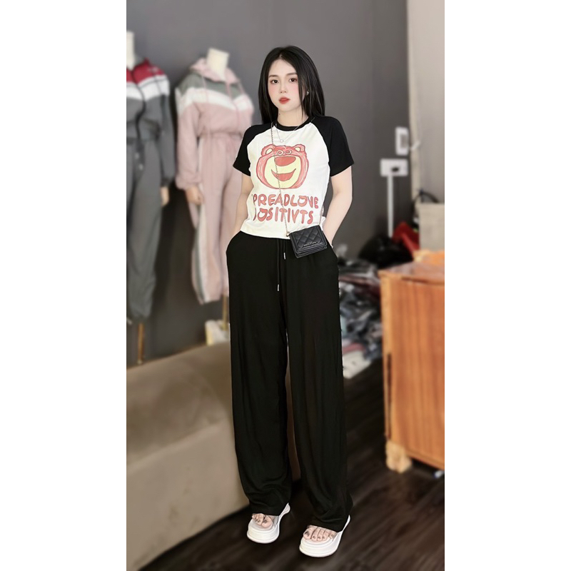Set Bộ Suông Thun Cotton Gấu Lotso Quần Suông Vải Đẹp - HN Closet