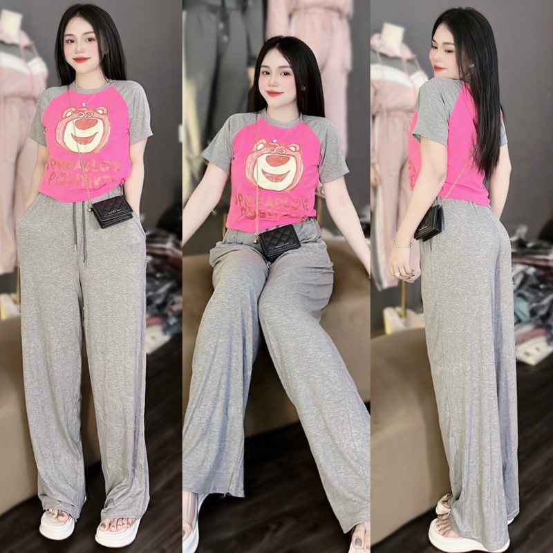 Set Bộ Suông Thun Cotton Gấu Lotso Quần Suông Vải Đẹp - HN Closet