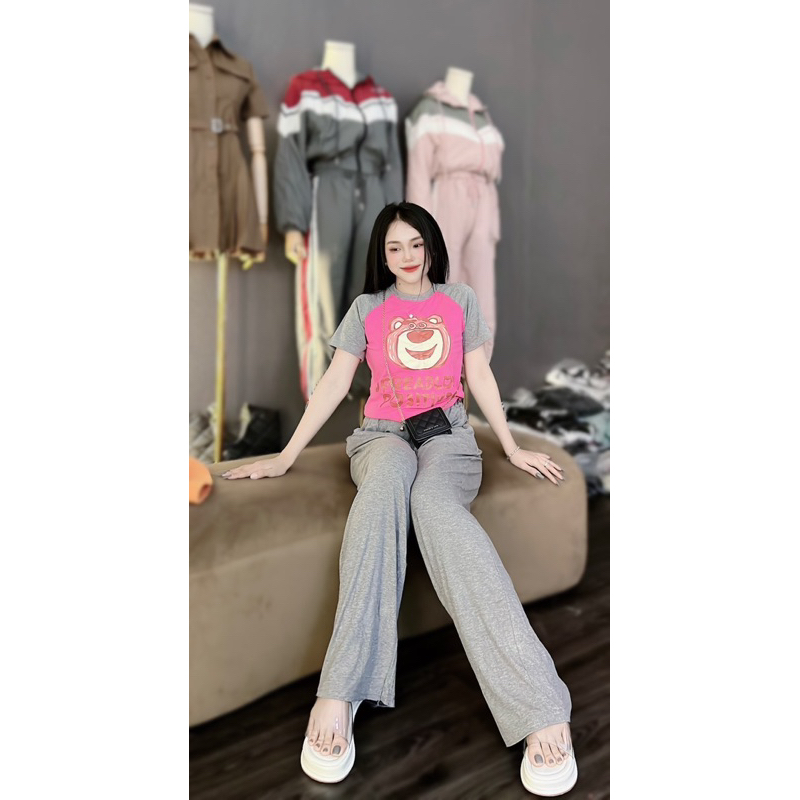 Set Bộ Suông Thun Cotton Gấu Lotso Quần Suông Vải Đẹp - HN Closet