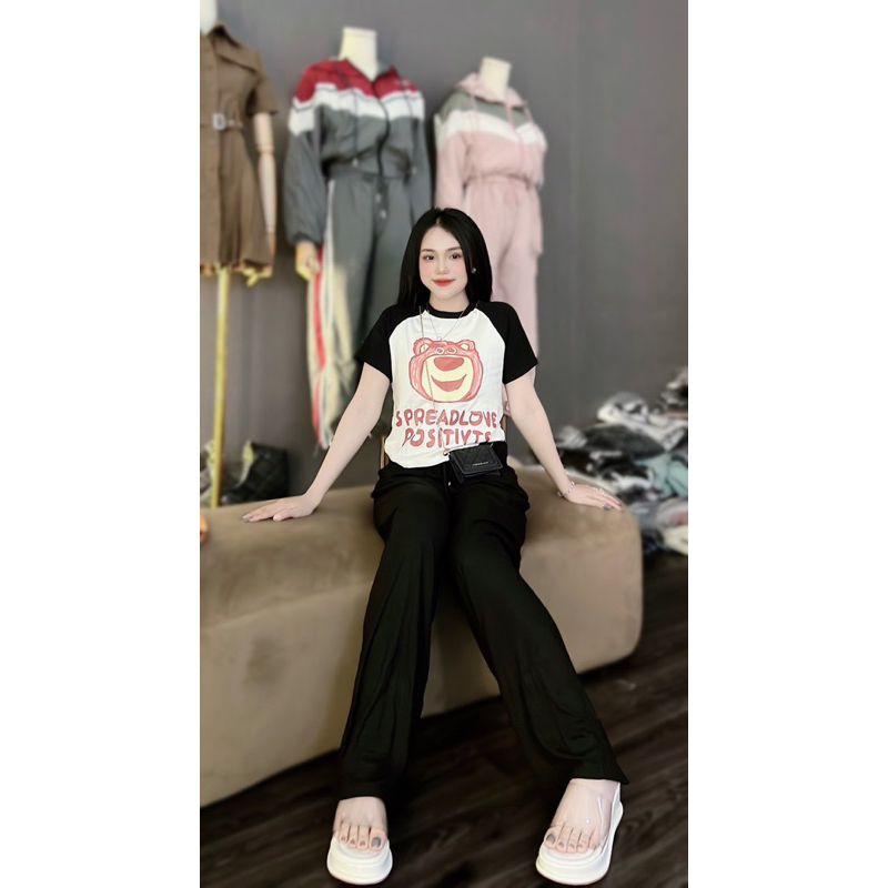 Set Bộ Suông Thun Cotton Gấu Lotso Quần Suông Vải Đẹp - HN Closet