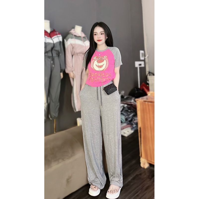 Set Bộ Suông Thun Cotton Gấu Lotso Quần Suông Vải Đẹp - HN Closet