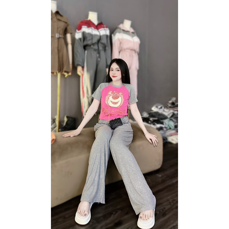 Set Bộ Suông Thun Cotton Gấu Lotso Quần Suông Vải Đẹp - HN Closet