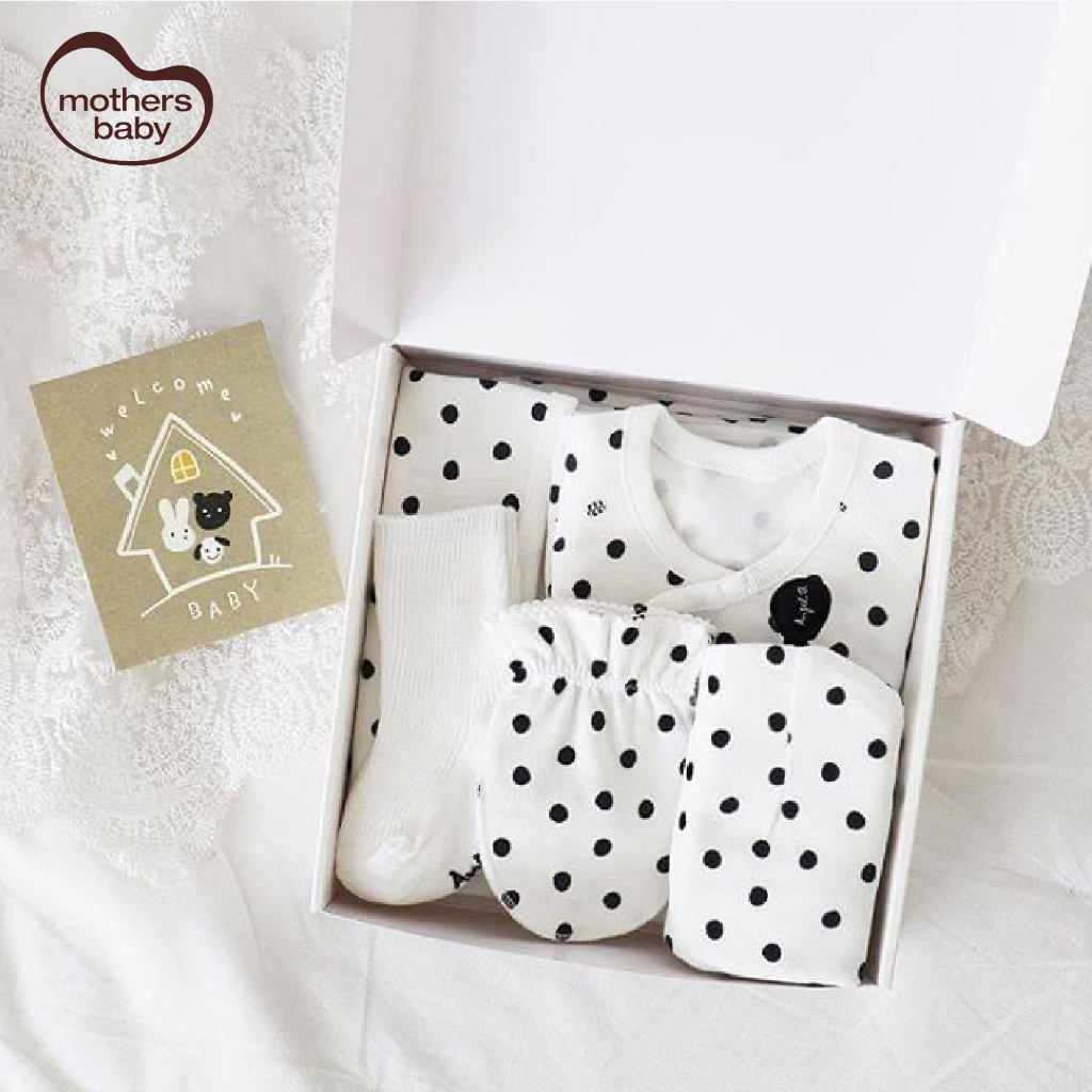 Set Sơ Sinh Cao Cấp 5 Món Đóng Hộp Xinh Xắn - Thương hiệu Angel B, Mothersbaby Hàn Quốc