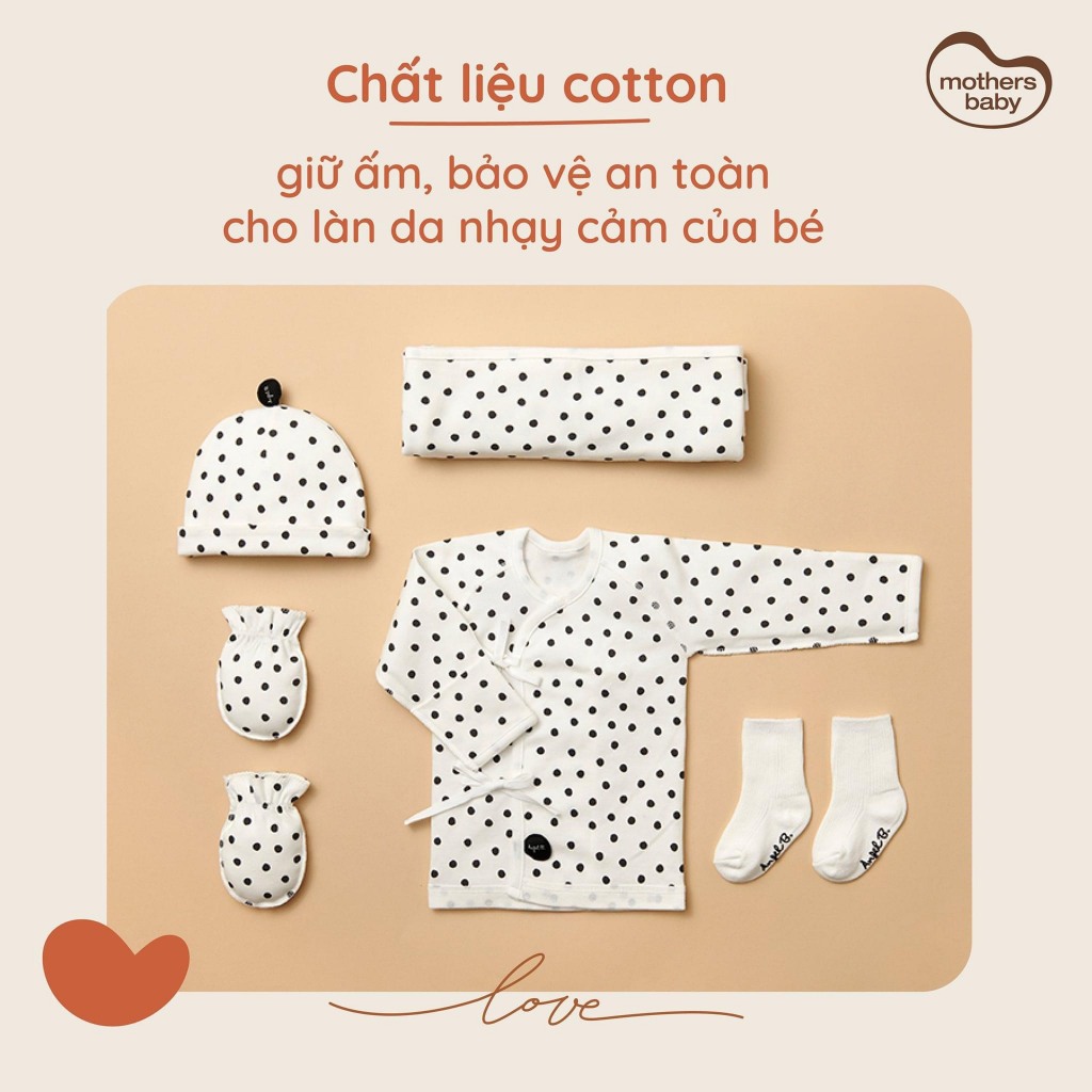 Set Sơ Sinh Cao Cấp 5 Món Đóng Hộp Xinh Xắn - Thương hiệu Angel B, Mothersbaby Hàn Quốc