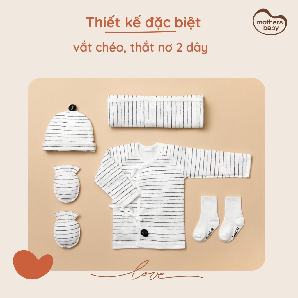 Set Sơ Sinh Cao Cấp 5 Món Đóng Hộp Xinh Xắn - Thương hiệu Angel B, Mothersbaby Hàn Quốc