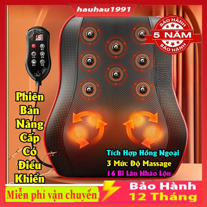 Gối Massage Cổ Vai Gáy Cao Cấp Thế Hệ Mới CÓ REMOTE, ĐIỀU KHIỂN ,Máy Massage Hồng Ngoại 20 Bii, 8 NAM CHÂM TỪ TÍNH .