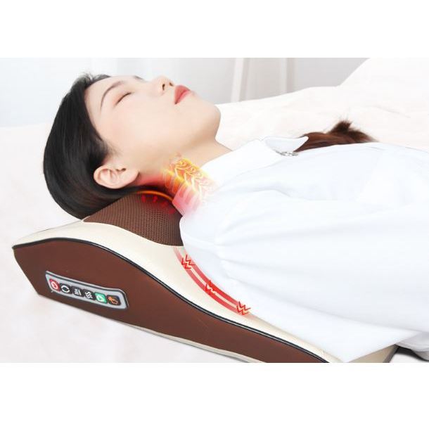 Gối Massage Cổ Vai Gáy Cao Cấp Thế Hệ Mới CÓ REMOTE, ĐIỀU KHIỂN ,Máy Massage Hồng Ngoại 20 Bii, 8 NAM CHÂM TỪ TÍNH .