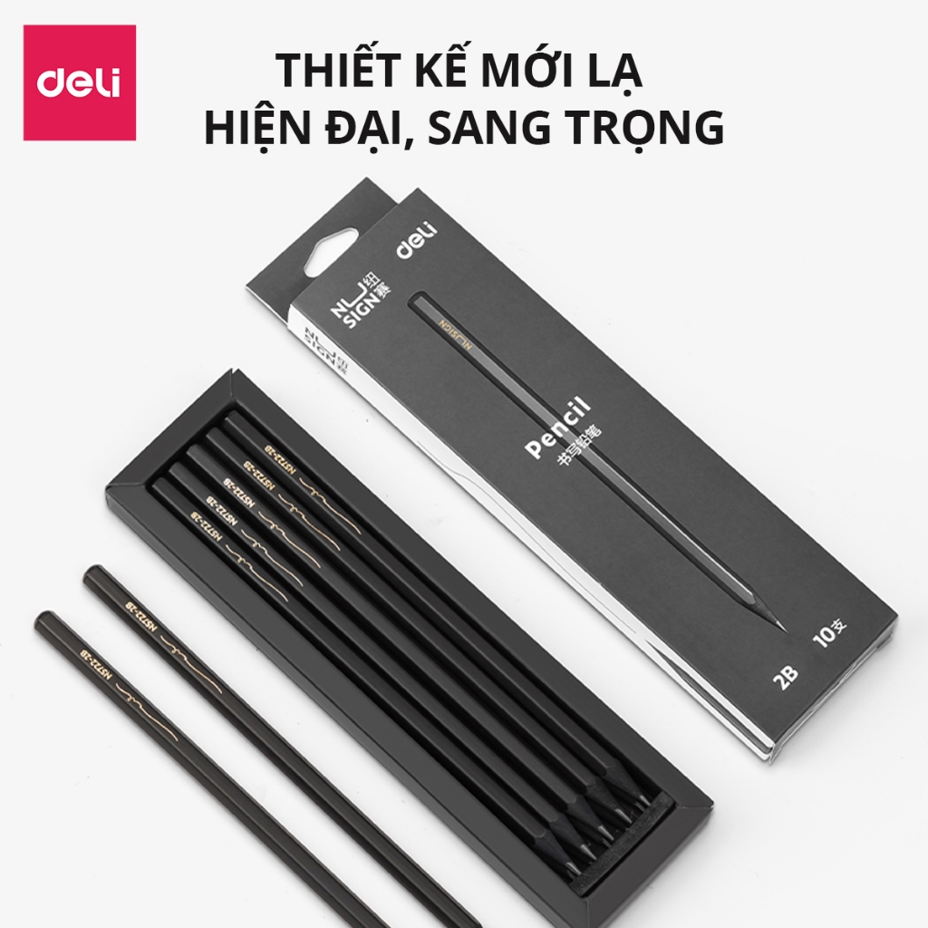 Bút Chì 2B Gỗ Nusign Cao Cấp Deli - Chì Đậm Tô Trắc Nghiệm Làm Bài Kiểm Tra Nhạy Với Máy Chấm Thi Học Sinh Văn Phòng