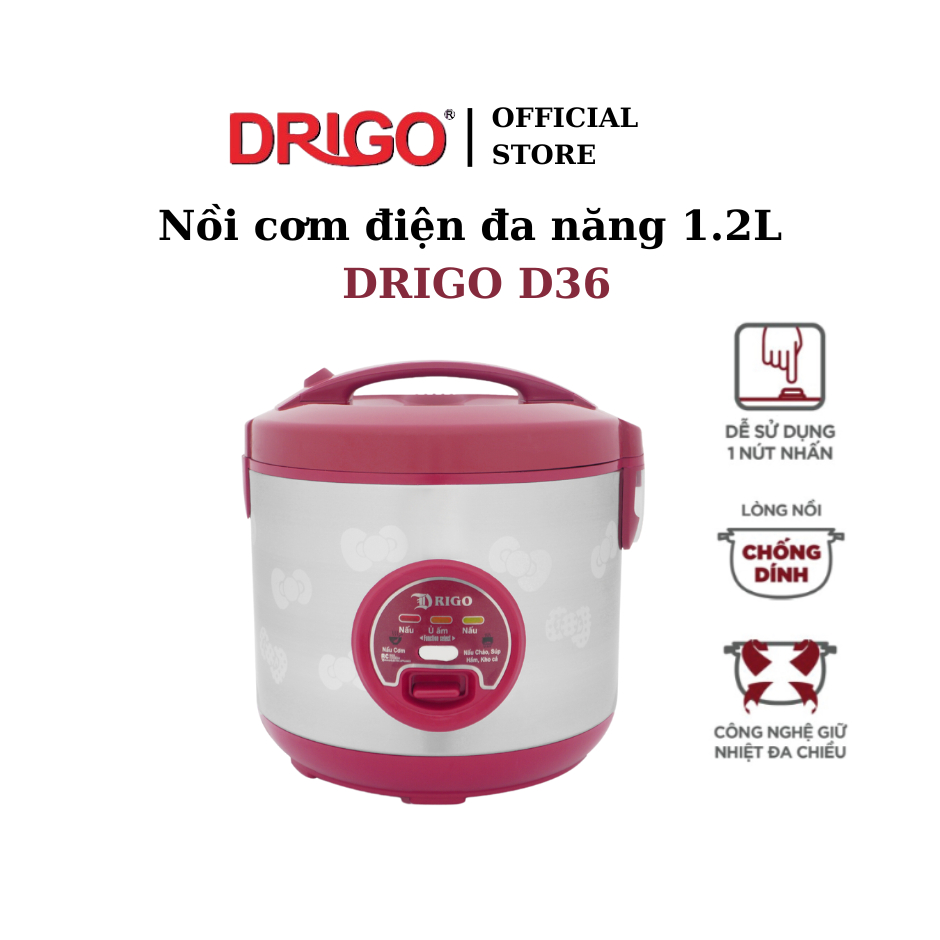 Nồi cơm điện ĐA NĂNG Nấu cháo Nấu cơm DRIGO D36 1.2L