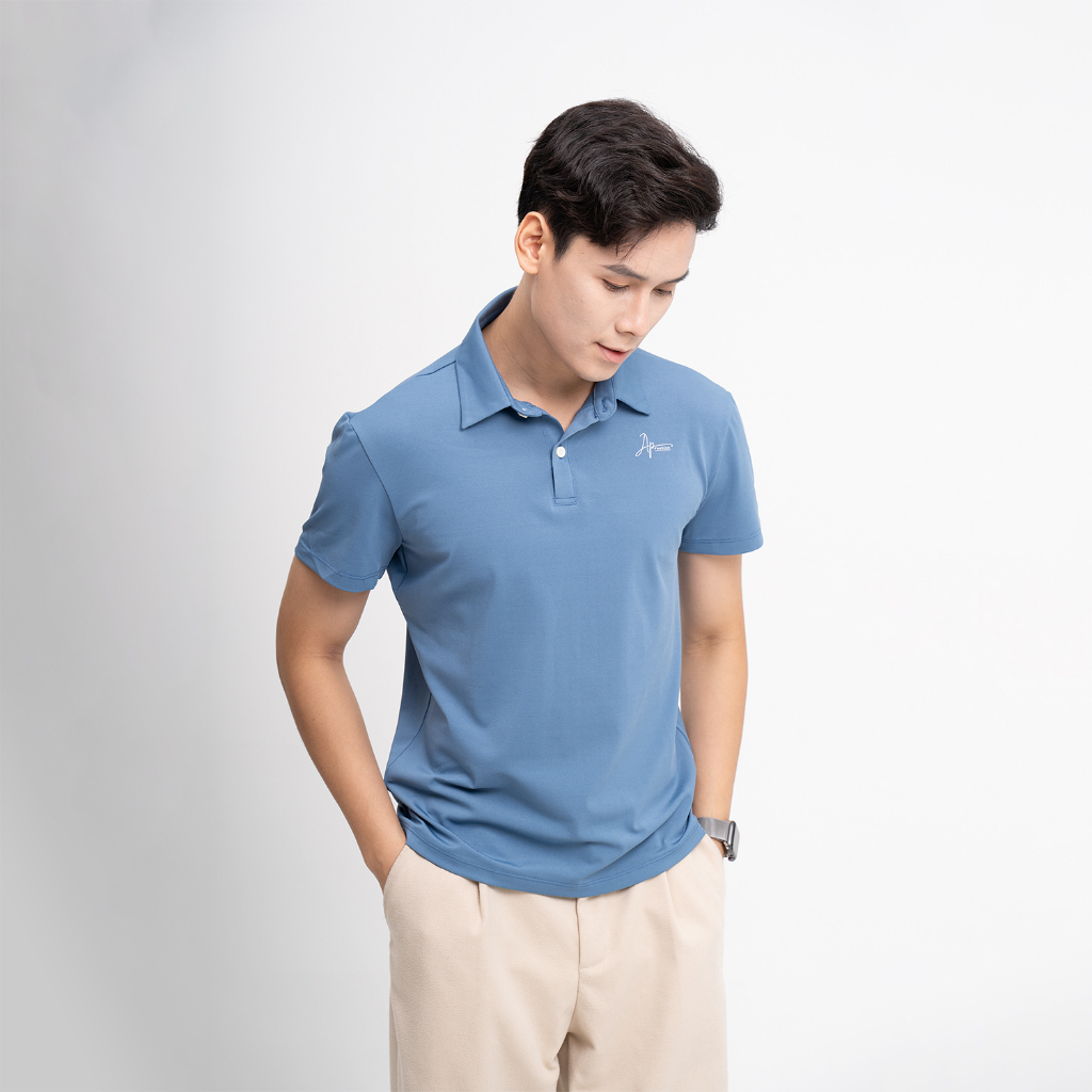 Áo Polo nam màu xanh nhạt kiểu dáng Basic MKG vải cotton lạnh xuất âu thanh lịch, sang trọng, nam tính APL01