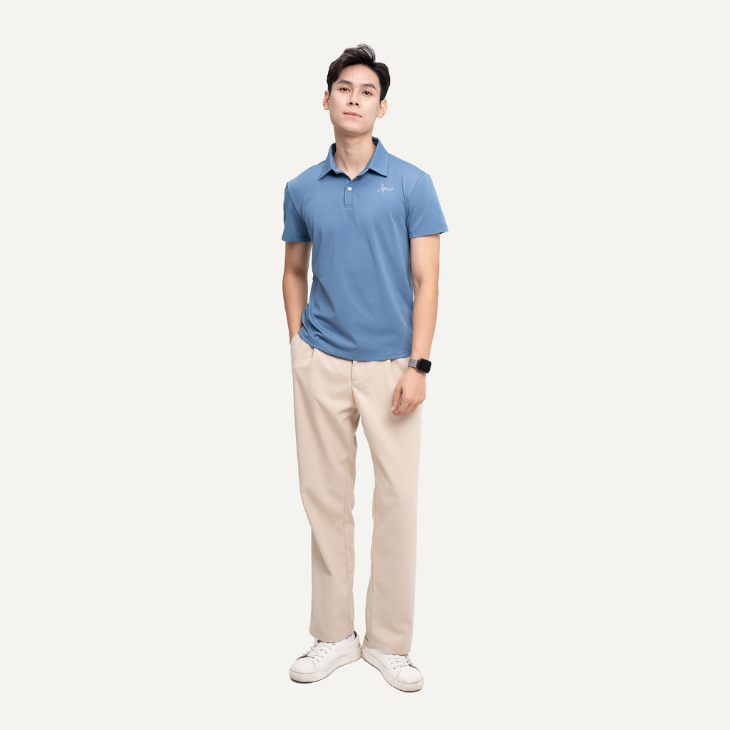 Áo Polo nam màu xanh nhạt kiểu dáng Basic MKG vải cotton lạnh xuất âu thanh lịch, sang trọng, nam tính APL01
