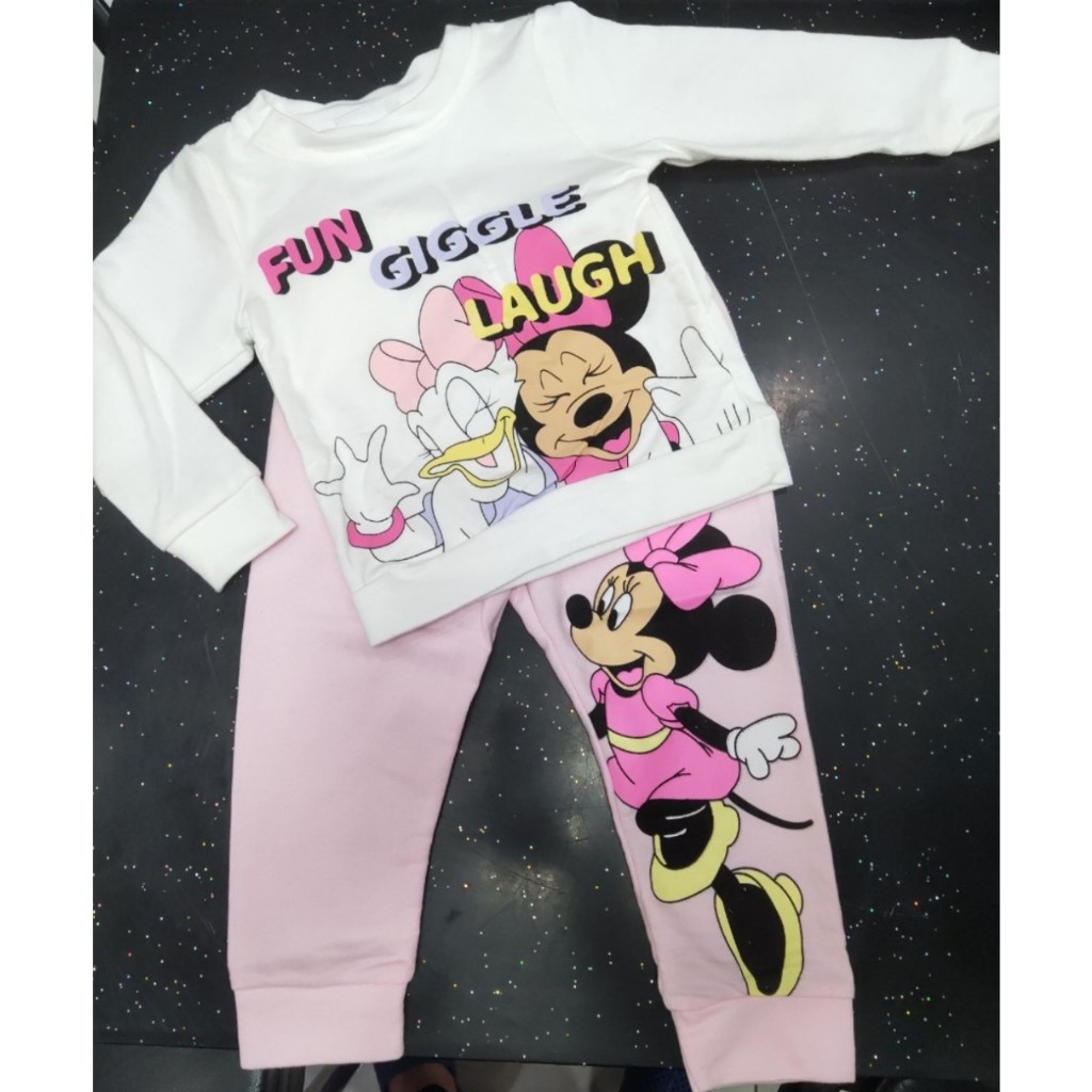 Bộ nỉ da cá họa tiết Minie đáng yêu cho bé gái