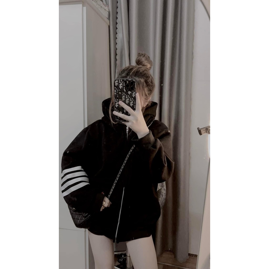 Hoodie Zip - Áo Khoác Thome Nỉ Phối 4 Sọc Tay Cao Cấp From Dáng Unisex Nam Nữ Cực Hot Trend 2023