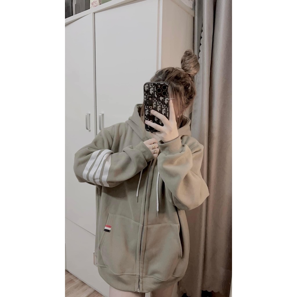 Hoodie Zip - Áo Khoác Thome Nỉ Phối 4 Sọc Tay Cao Cấp From Dáng Unisex Nam Nữ Cực Hot Trend 2023