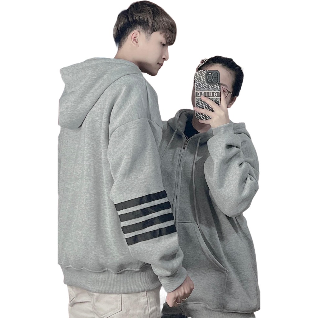 Hoodie Zip - Áo Khoác Thome Nỉ Phối 4 Sọc Tay Cao Cấp From Dáng Unisex Nam Nữ Cực Hot Trend 2023