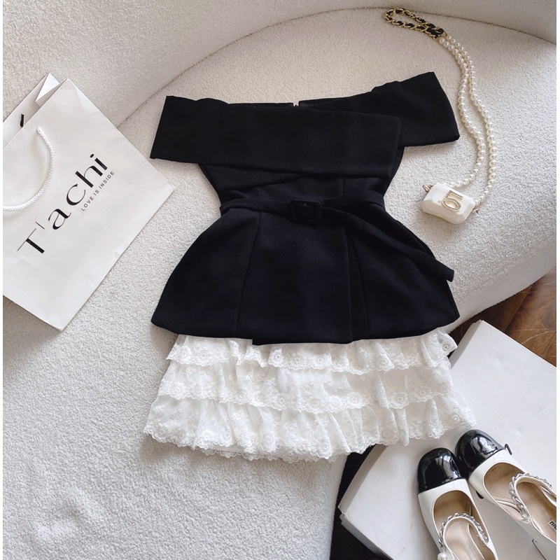 ❤️Set bẹt vai váy ren kèm hình thật
