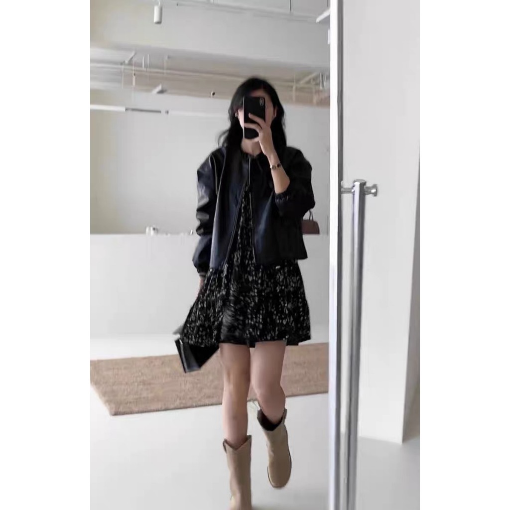 Váy Hoa Nhí Đen Trắng Dài Tay Dáng Babydoll Xòe - TITTO CLUB