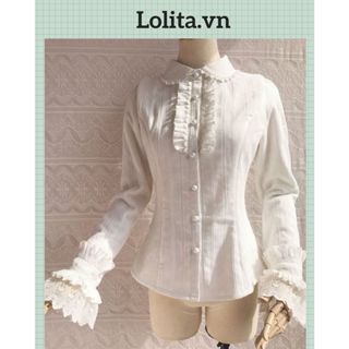Áo sơ mi tay dài phối ren phong cách cổ điển, áo blouse lolita (Kèm ảnh thật)