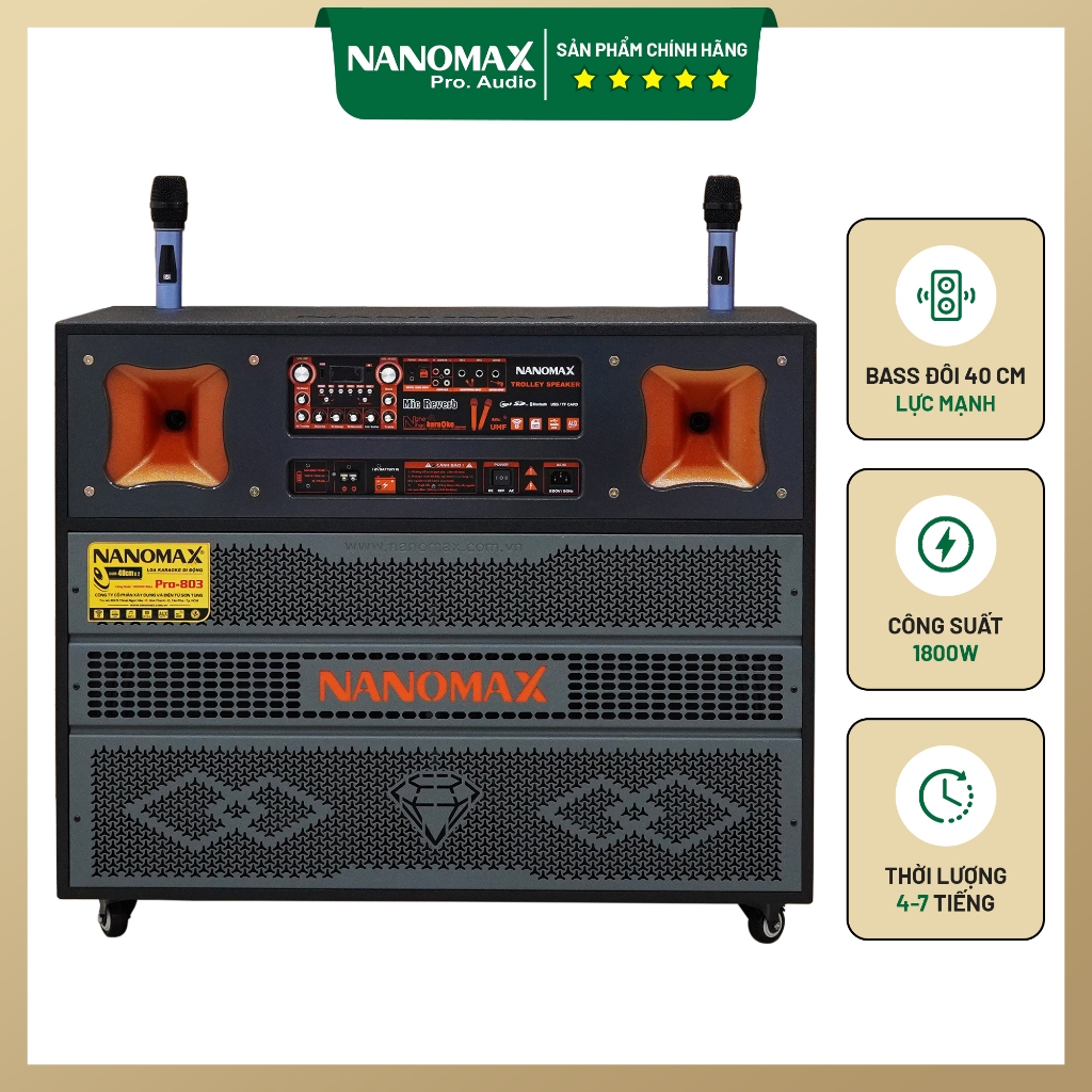 Loa Kéo Bình Bass Đôi Nanomax Pro-803 1800w Bass 40cm x2 Karaoke Bluetooth