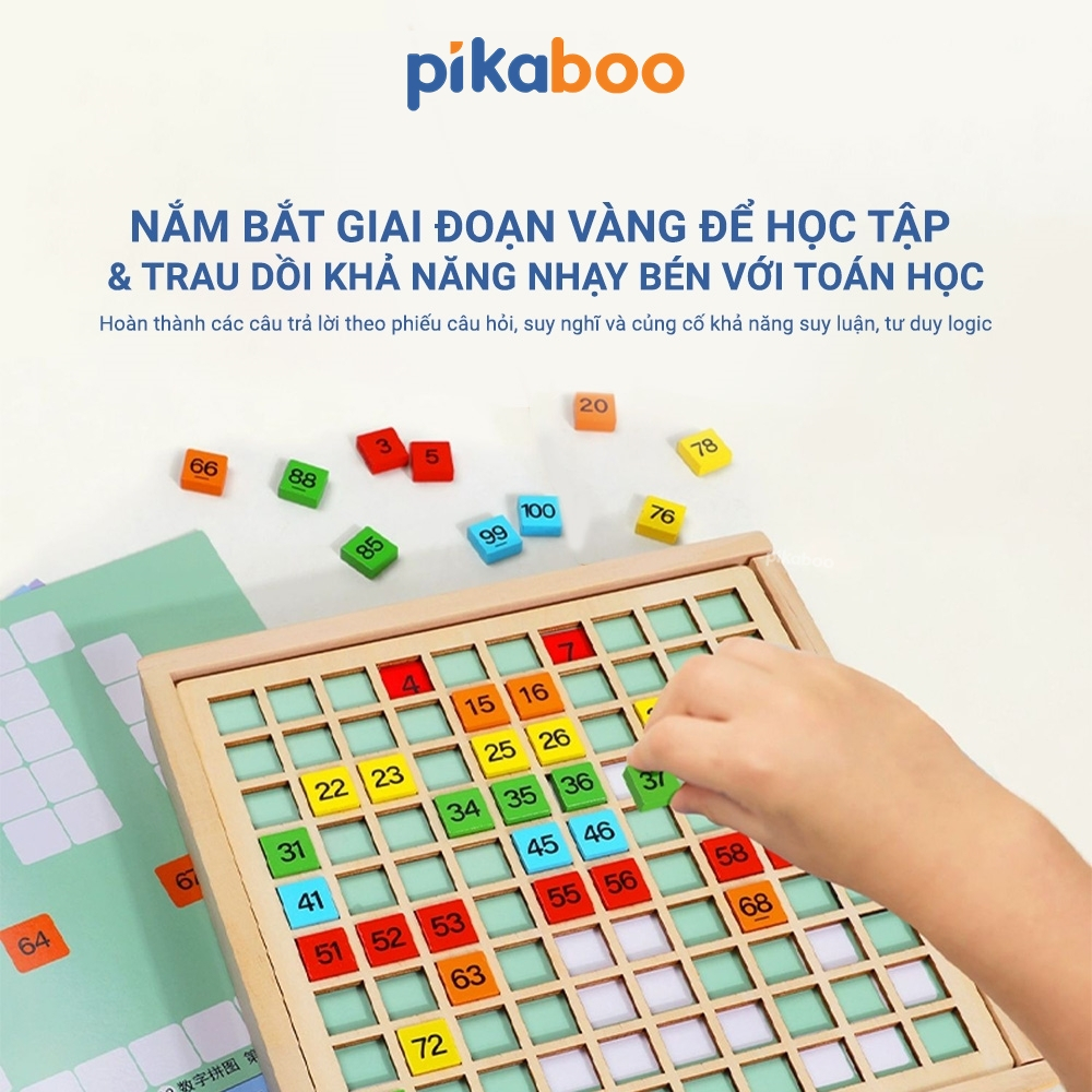 Bảng gỗ số tập đếm từ 1 đến 100 Pikaboo, giáo cụ Montessori giúp bé nhận biết sớm về toán học và rèn luyện tư duy Logic