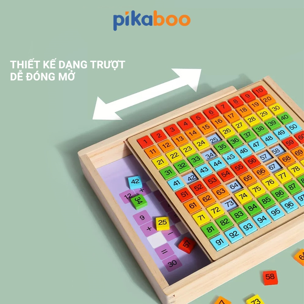 Bảng gỗ số tập đếm từ 1 đến 100 Pikaboo, giáo cụ Montessori giúp bé nhận biết sớm về toán học và rèn luyện tư duy Logic