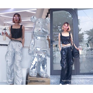  Tách lẻ - SET bộ Quần Áo bling kim sa Sequin nữ cá tính hotgirl hiphop dancer croptop túi hộp 