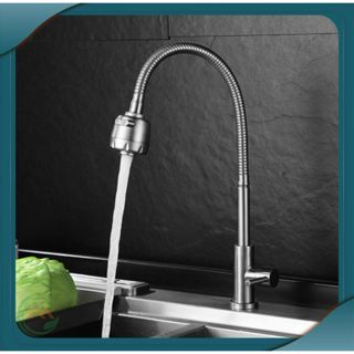 Bộ vòi rửa chén bát 1 đường nước Lạnh inox 304 mờ Cần Mềm Cắm Chậu xoay 360 độ, 2 chế độ xả nước