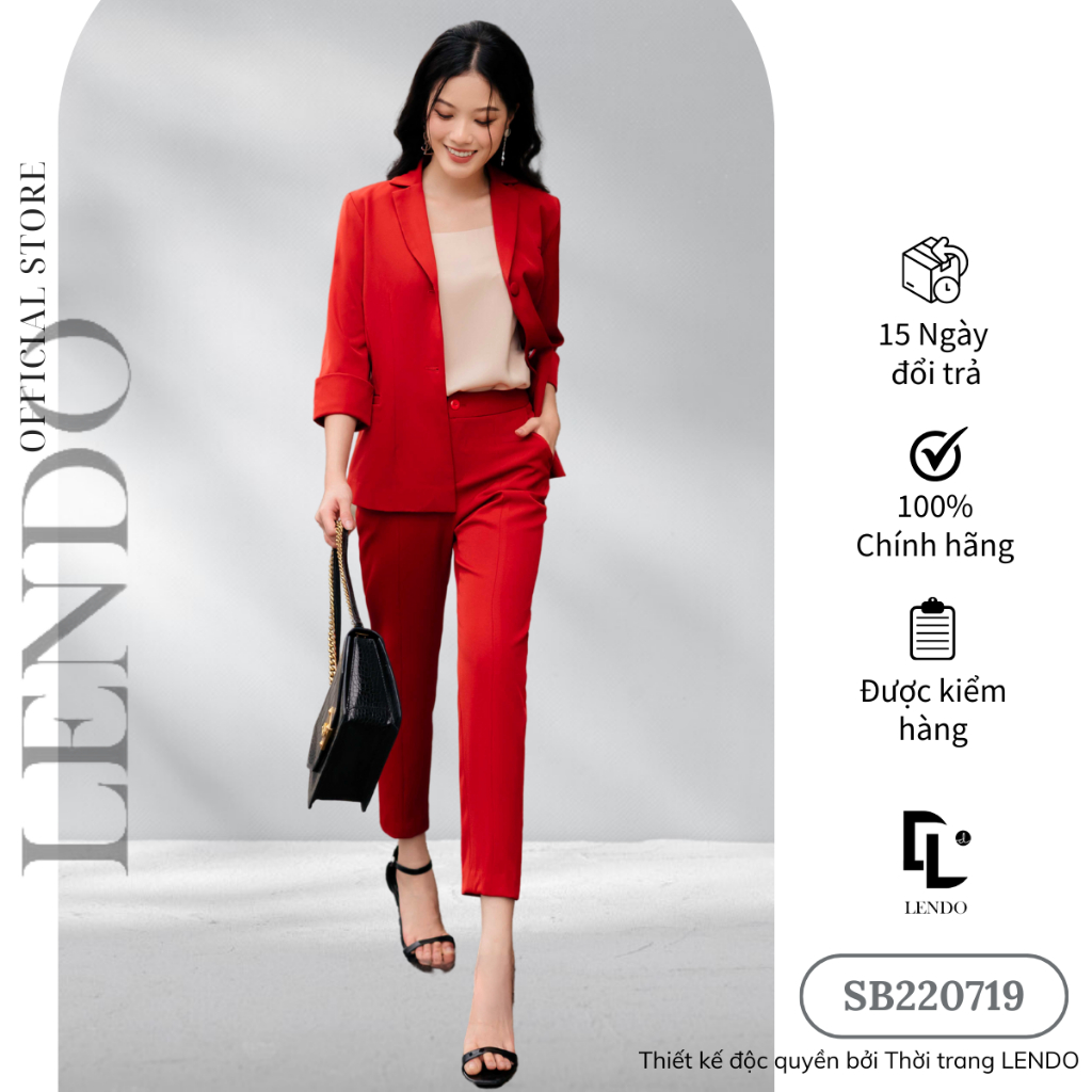 Sét Bộ Vest Công Sở Hai Cúc Twill Silk Black Orange LENDO SB220719