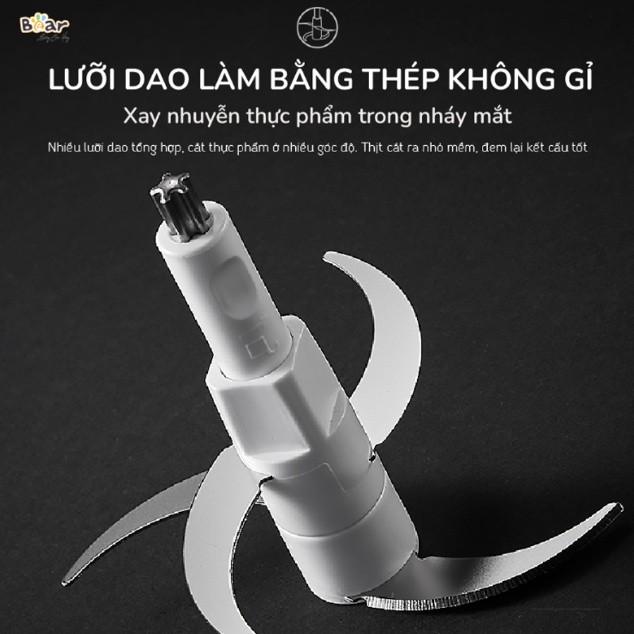Máy xay thịt đa năng Bear, dung tích 2L, dao xay 4 lưỡi, xay thịt, cua, cá, rau củ quả – Hàng chính hãng BH 6-18 tháng