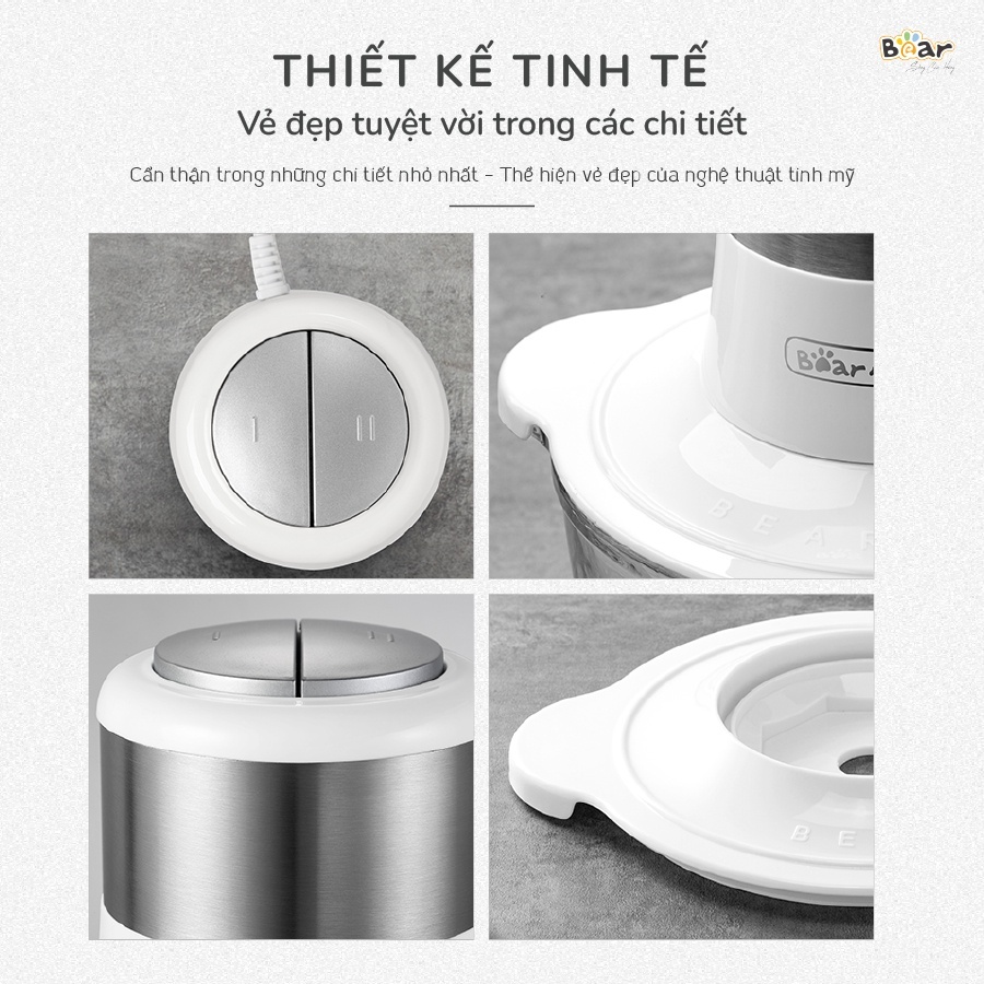 Máy xay thịt đa năng Bear, dung tích 2L, dao xay 4 lưỡi, xay thịt, cua, cá, rau củ quả – Hàng chính hãng BH 6-18 tháng