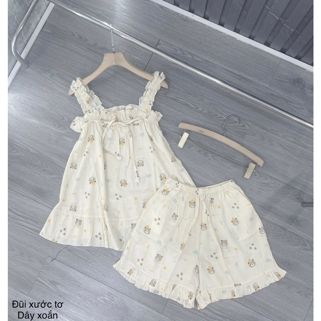 ĐỒ MẶC NHÀ DÂY XOẮN SIÊU XINH, ĐỒ NGỦ NỮ 40-55KG KIỂU DÁNG HÀN QUỐC, DỄ THƯƠNG, HAI DÂY CHẤT LIỆU ĐŨI TƠ LẠNH MỀM MỊN